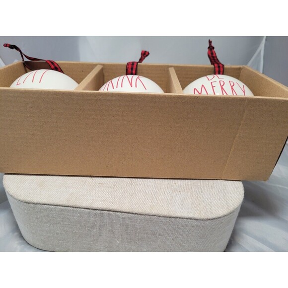 Rae Dunn By Magenta EAT DRINK BE MERRY Ceramic Christmas Ornaments Set of 3 - Picture 4 of 5